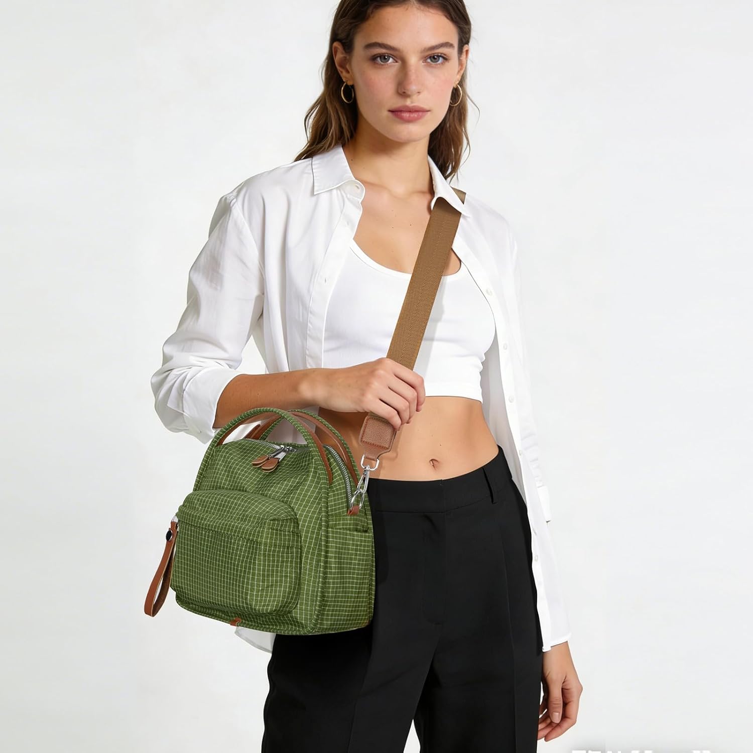 Women's Elegant Solid Color Shoulder Bag Fashionable Zipper Crossbody Bags Soft Top Handle Handbag Purse - Image 2