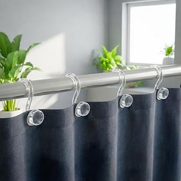 Bathway Clear Shower Curtain Rings, Plastic Shower Curtain Hooks, Bathroom Curtain Hooks, Modern Decorative Shower Curtain Hangers Set of 12, Rounded-Tail Design