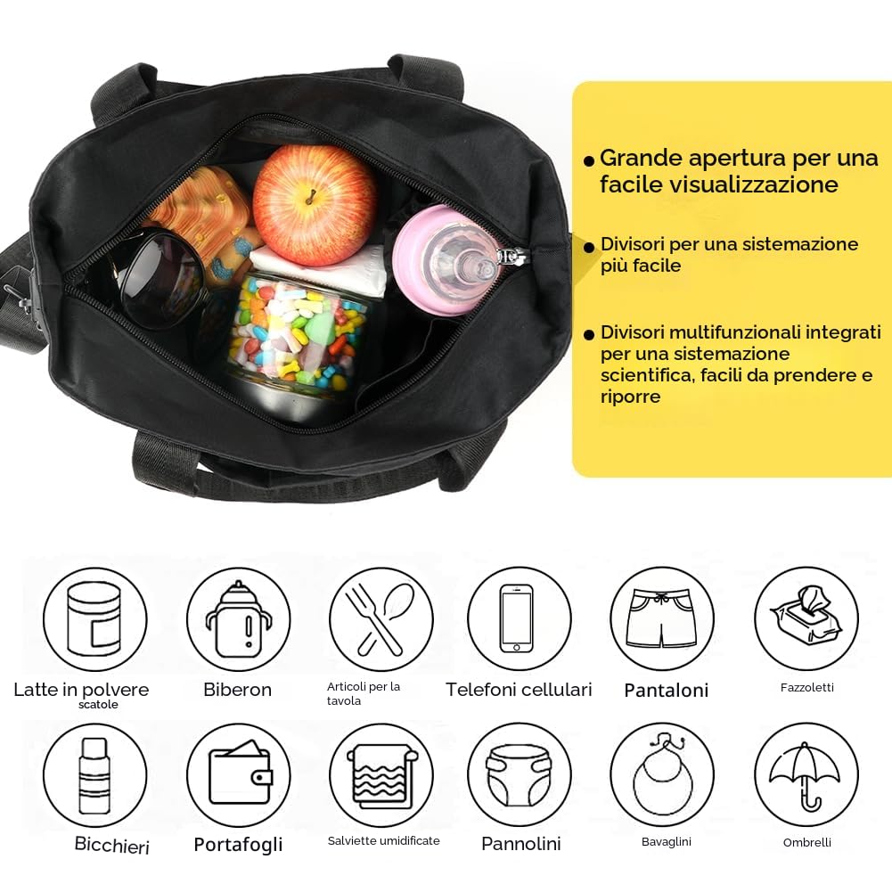 Aolso Borsa Fasciatoio per Neonato, Grande Capacità Impermeabile, Borsa Pannolini Viaggio Ganci Passeggino, Nero