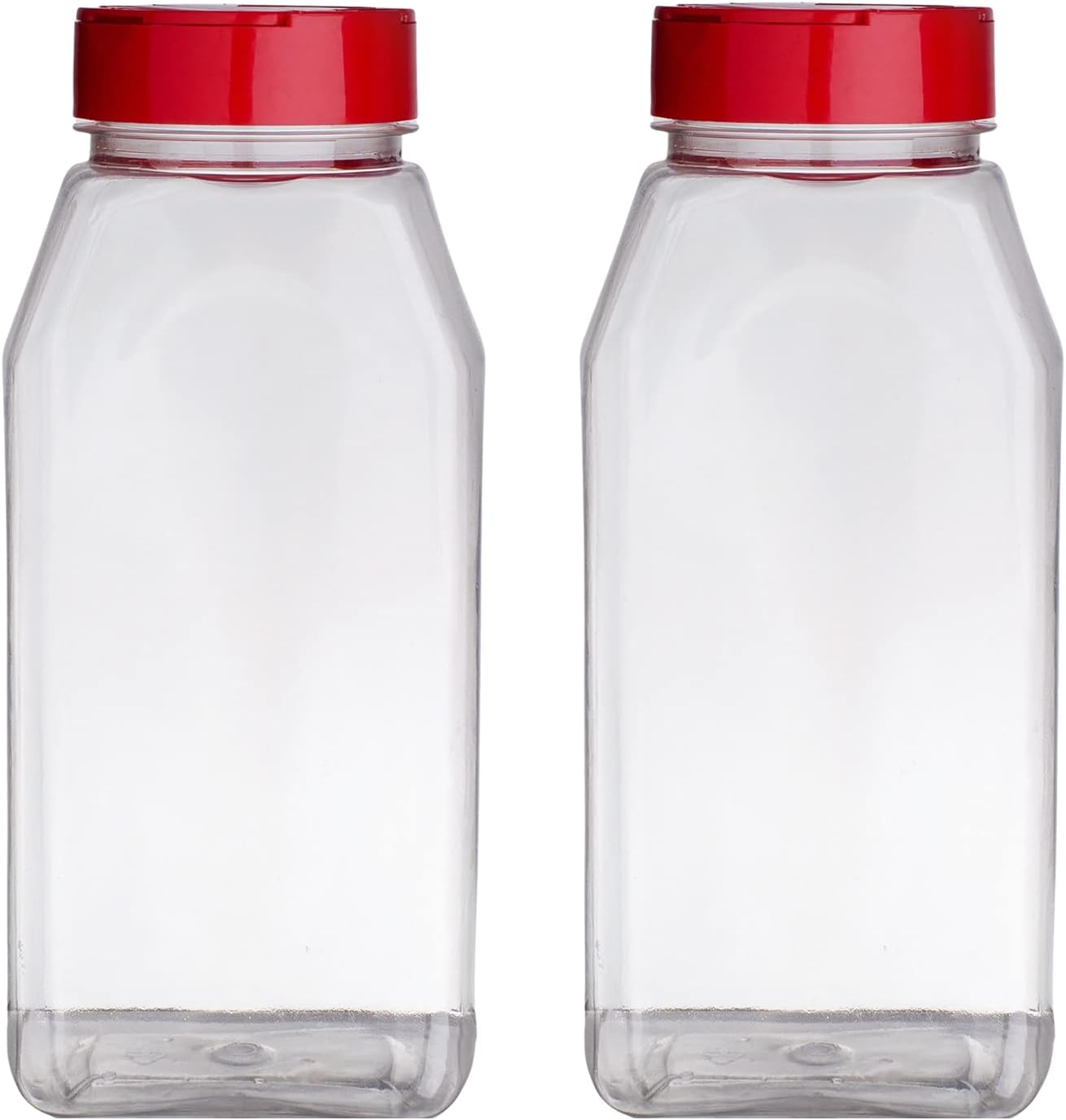 Skyway Supreme Large 32 OZ Plastic Spice Bottles Containers - Flap Cap Pour and Sifter Spice Shaker Jars - Refillable Perfect For Storing and Dispensing Seasonings Herbs Rubs - BPA Free - Set of 2