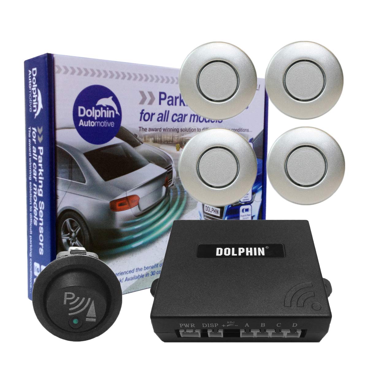 Dolphin Car Van Front Parking Sensors With Longer 6m Leads and Parking Switch in 32 Coloured Options UK (Electric Blue) — view 27