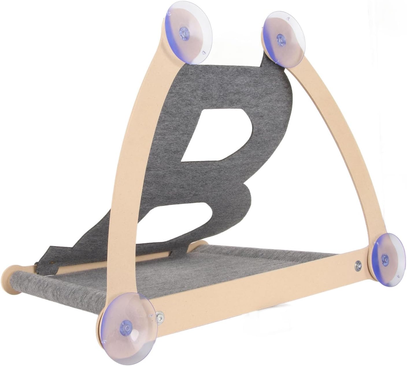 Wooden Cat Window Perch, Cat Window Hammock Bed with Detachable Soft Pet Bed, Felt and Log Material for Cats Pets, Four Large Suction Cups for Secure Installation on Windows or SMO (Light Grey)