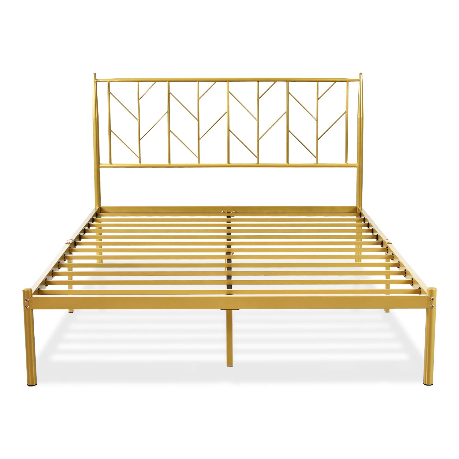 Full Size Allewie Modern Platform Bed Frame with Vintage Headboard, 14 Inches Metal Mattress Foundation for Storage, No Box Spring Needed, Easy Assembly, Gold
