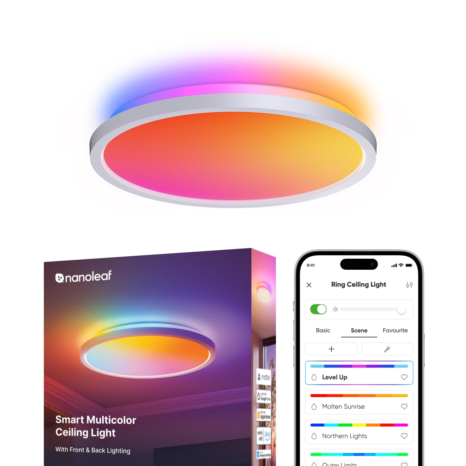 Nanoleaf Plafón LED Techo,Smart RGBICW Lámpara Techo,Redondo Doble Cara