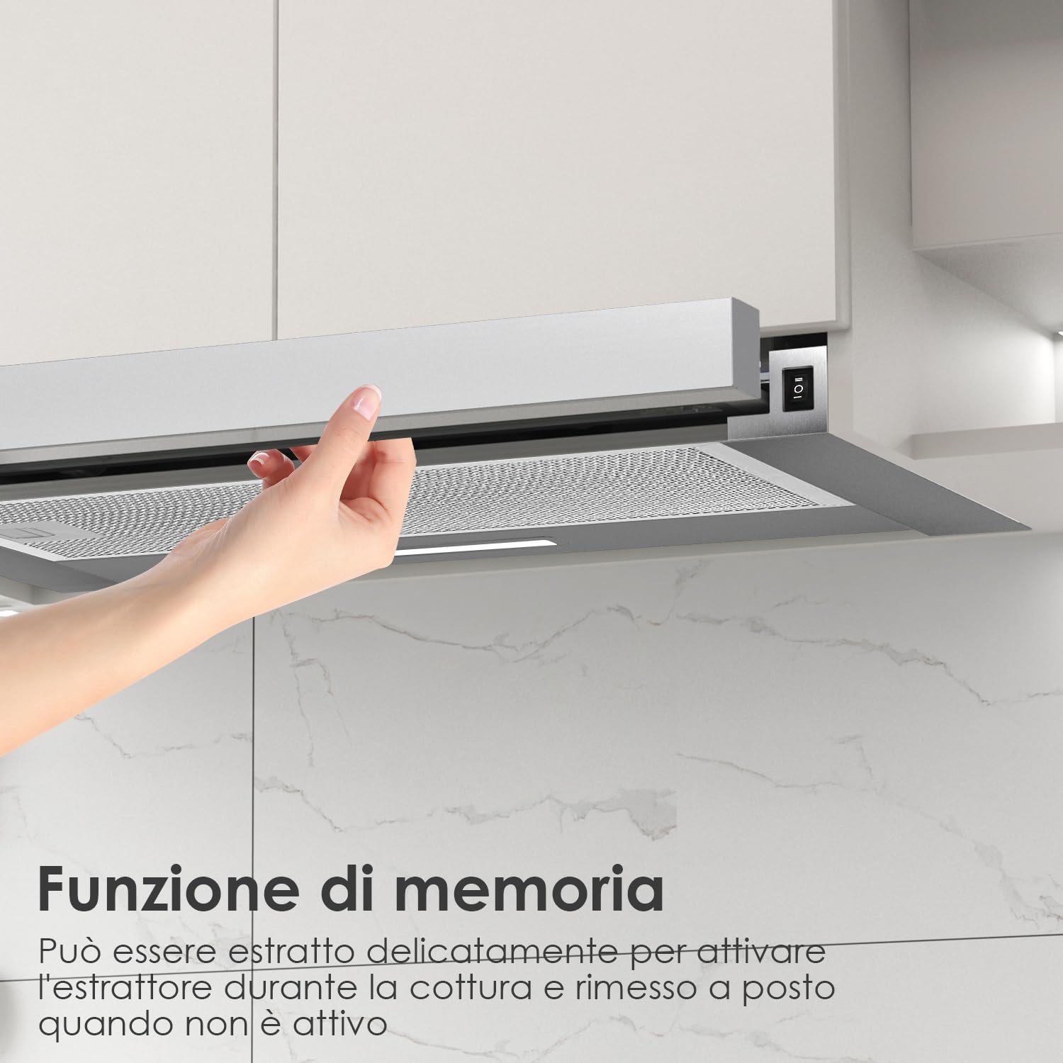 Cappa per schermo piatto, 60 cm, con filtro ai carboni attivi, flusso d'aria 370 m³/h, illuminazione a LED, cappa aspirante piatta 62 dB