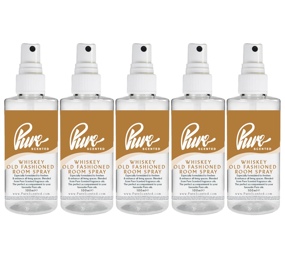 Pure Scented 500ml Room & Fabric Sprays 5 x 100ml Suitable For Home, Car, Caravan, Work, Gym Bags, Odour Eliminators (5 x 100ml, Whiskey Old Fashioned)
