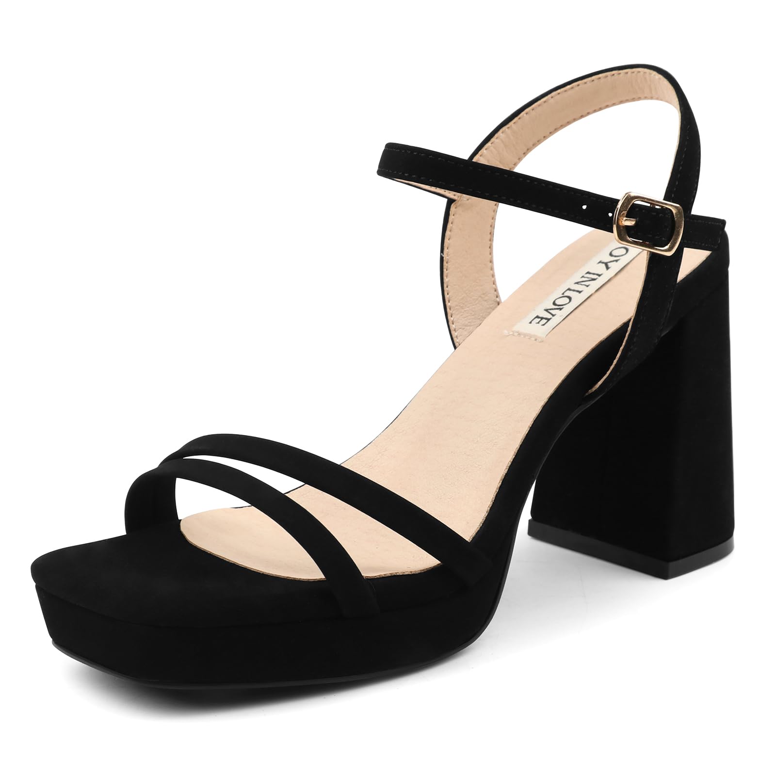 JOY IN LOVE Platform Heels for Women 3.5 Inch Chunky Block Heel Ankle Strap Sandals