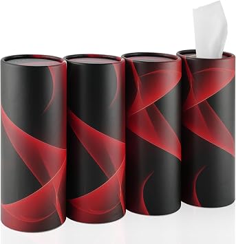 SINGARO Car Tissue Holder, 4 Pack Car Cup Holder Facial Tissues with Travel Tissue Bag, Quick and Convenient Flower Combination Car Tissue Box4 Canisters/200 Tissues Black - Red
