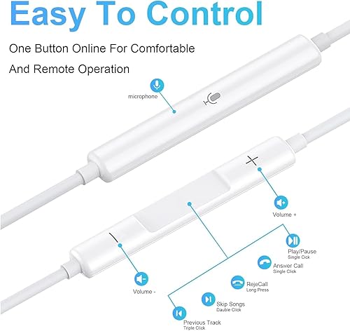 Miniatura 4 de Paquete de 2 auriculares USB C con cable para iPhone 1615, auriculares tipo C con micrófono y auriculares con cancelación de ruido remota para