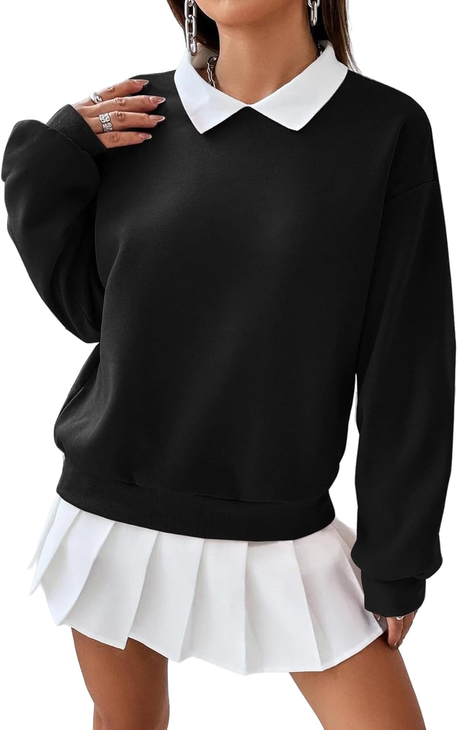 Remidoo Women’s Contrast Collar Sweatshirt Casual Oversized Long Sleeve Pullover
