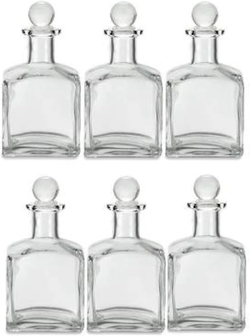 Nakpunar 7 oz Square Glass Bottles with Glass Bottle Stoppers (210 ml) - bottle for oils, witch spells, wedding favors, fragrance reed diffuser bottle (6, With Glass Stopper)
