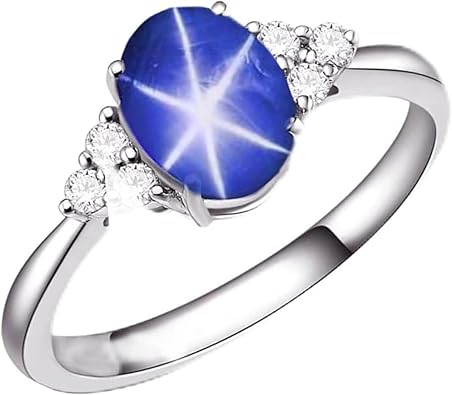 Lindy Star Sapphire Engagement Ring| 925 Sterling Silver Promise Ring 6 Rays Star Sapphires Elegant Jewelry for Women
