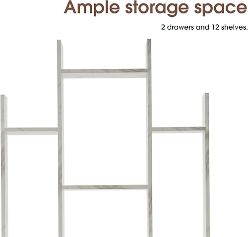 Miniatura 5 de ivinta Estantería en forma de montaña, estantes abiertos grandes de 67 pulgadas con 2 cajones de almacenamiento, estante de exhibición para oficina
