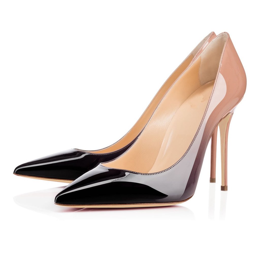 Elashe Women's Stiletto Heel Slip on Pumps High Heel 10 CM 4 Pouces Closed Toe Pointed Toe en Cuir Verni Noir pour Wedding Bride Party & Élégance Urbaine