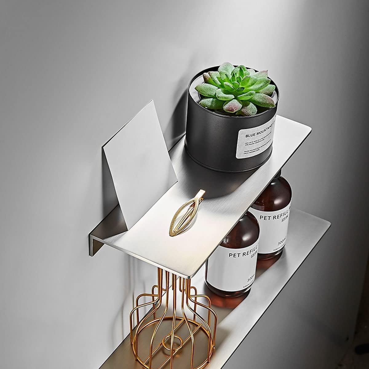 Organizador de Ducha Cepillado de 30 cm Estanteria de Ducha Montado en la Pared Estante de Ducha de Acero Inoxidable Estante de Almacenamiento Versátil para Cocina Baño Dormitorio (20CM-2PC)