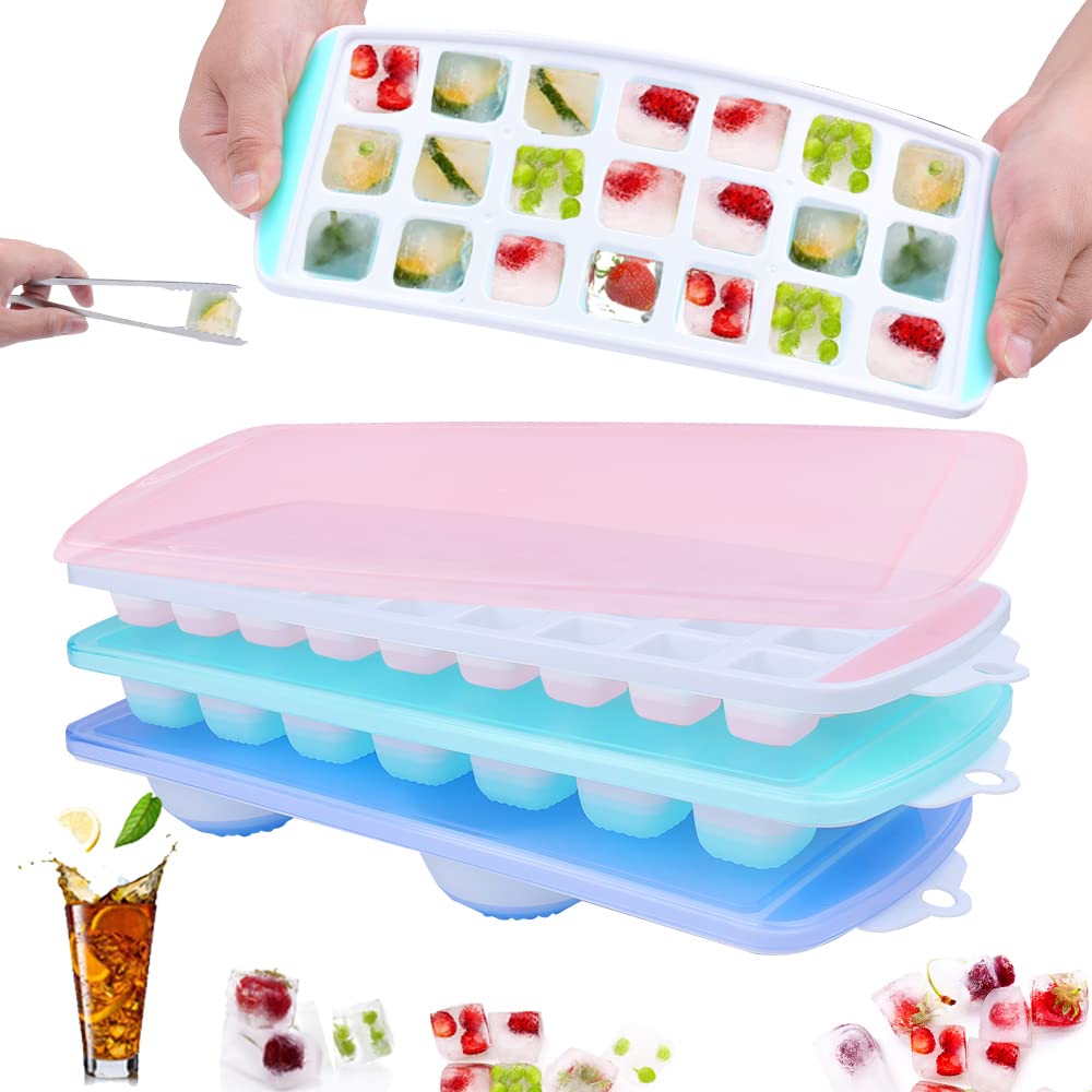 Ice Cube Molds Ice Cube Trays 3 Pack, Silicone Ice Tray, Flexible Ice Cube Molds, Easy-Release Ice tray for Freezer, Upgrade Mini Ice Cube Traysfor Chilling Whiskey, Cocktails and Juices Drinks