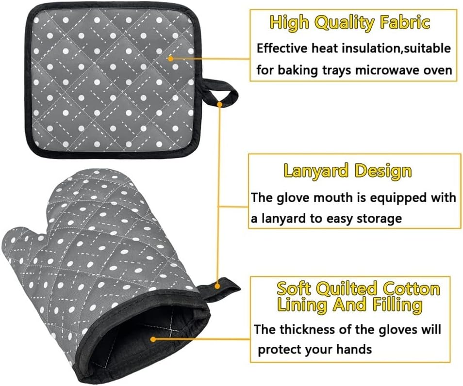 Microwave Oven Mitts Pot Holder Set of 2pc Heat Resistant Soft Baking Gloves