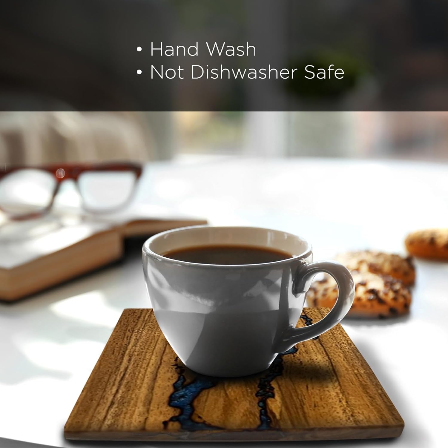 | Beautiful Epoxy Resin and Wood Coaster Set | Ideal for Tabletop Protection | Enhance Your Coffee Table Decor | (Fractal Burning Blue) - Image 3