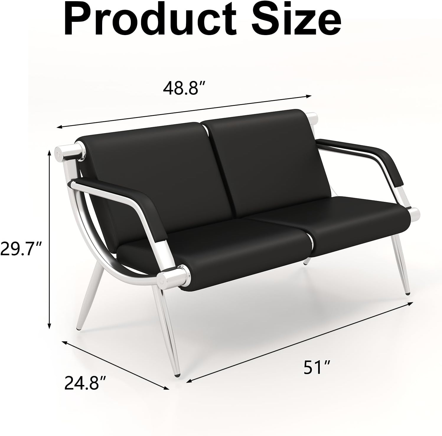 kinbor Waiting Room Chairs - Set of 3 Heavy Duty Reception Chairs with Padded Seats, Lobby Bench Office Furniture for Clinic, Hospital Waiting Area (Black)