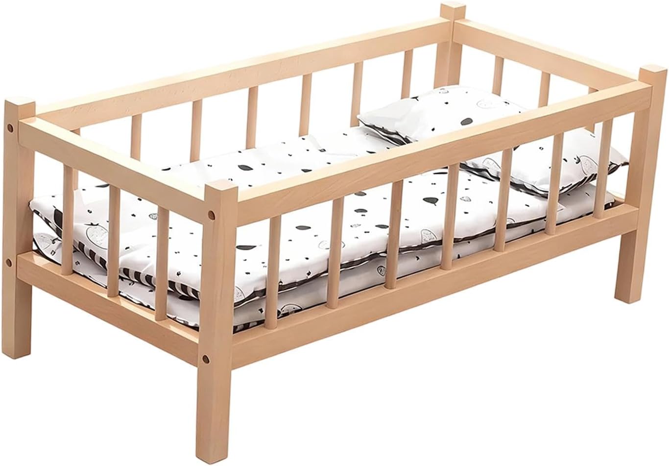 Wooden Baby Doll Crib for 23 Inch Dolls - Doll Bed with Mattress & Pillow, Role Play Nursery Toy for Pretend Play, Classroom Prop