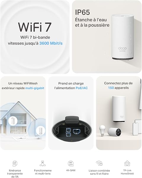 TP-Link Deco BE25-Outdoor Routeur WiFi 7 Mesh BE3600, Répéteur WiFi 7 Extérieur/Intérieur, Double Bande, 2×2,5G, IP65, PoE/AC, Jardin & Terrasse - 2
