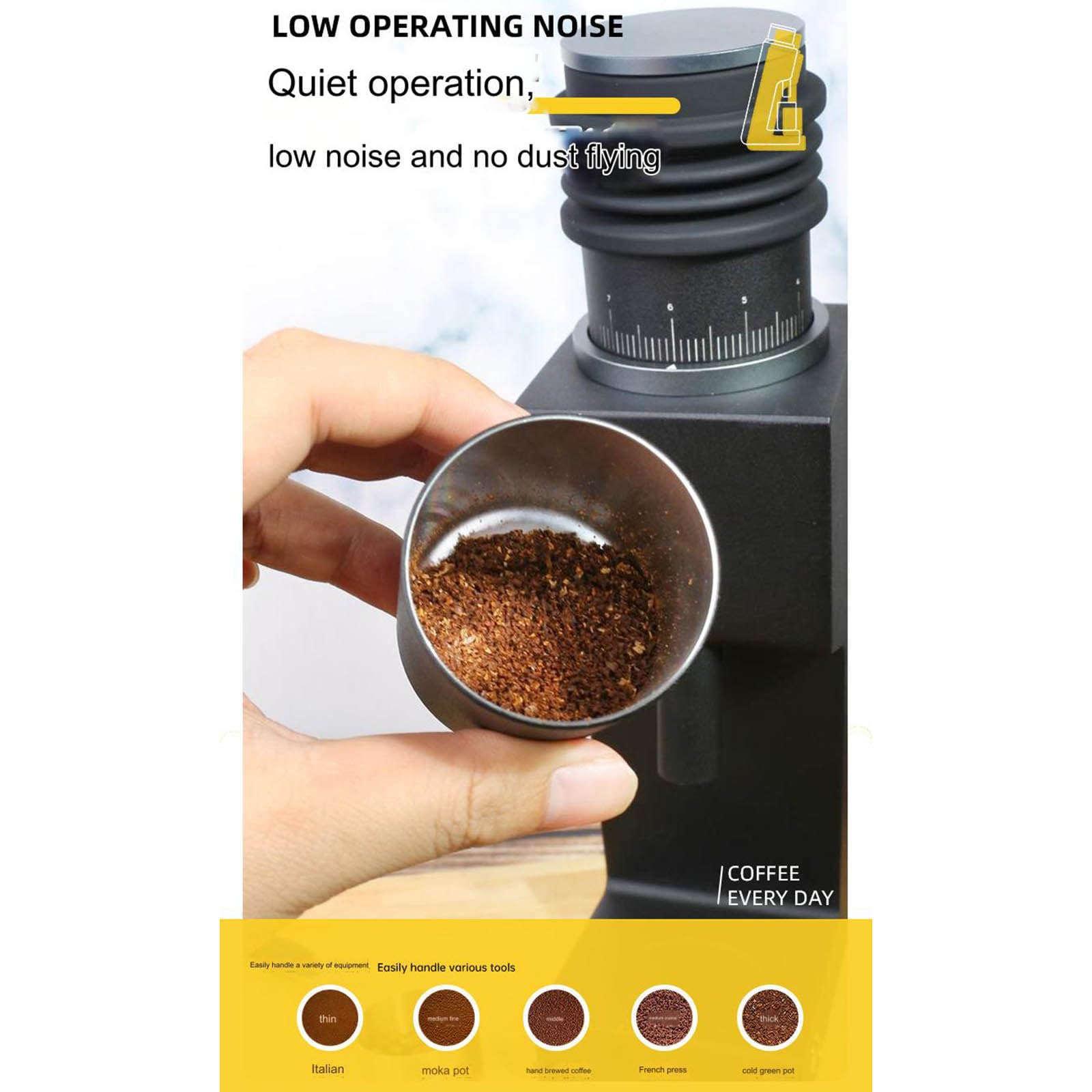 Elektryczny młynek do ziaren kawy, młynek uchylny, prosty i wydajny młynek do ziaren kawy, odpowiedni do kawy kroplowej, espresso,Black