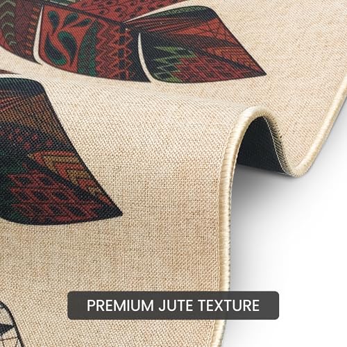Image of Yellow Weaves 1 Pc Jute Texture Non-Slip Bathmat, Water Absorbent Floor mat, Rugs, Door Mats for Bathroom, Living Room, Bedroom, Entrance, Outdoor, Kitchen, Office (Multi Leaf)
