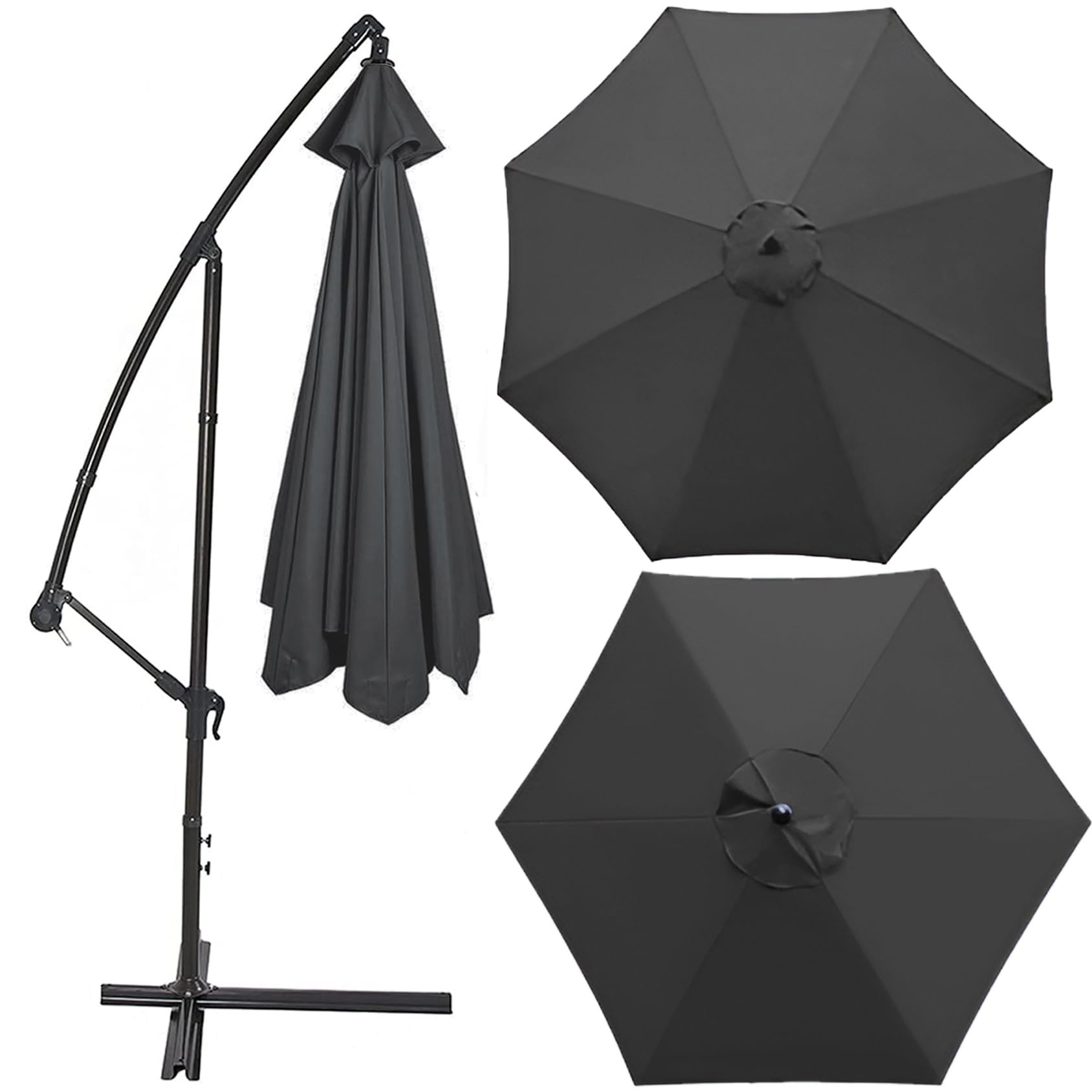 Replacement Parasol Canopy 200cm 2.7m 300cm / 6.5ft 8.8ft 9.8ft Sun Umbrella Replacement Cloth - Waterproof Anti-ultraviolet Parasol Canopy Fabric (6 Ribs 8 Ribs)(Color:Gray,Size:6 ribs-3m(9.8ft))
