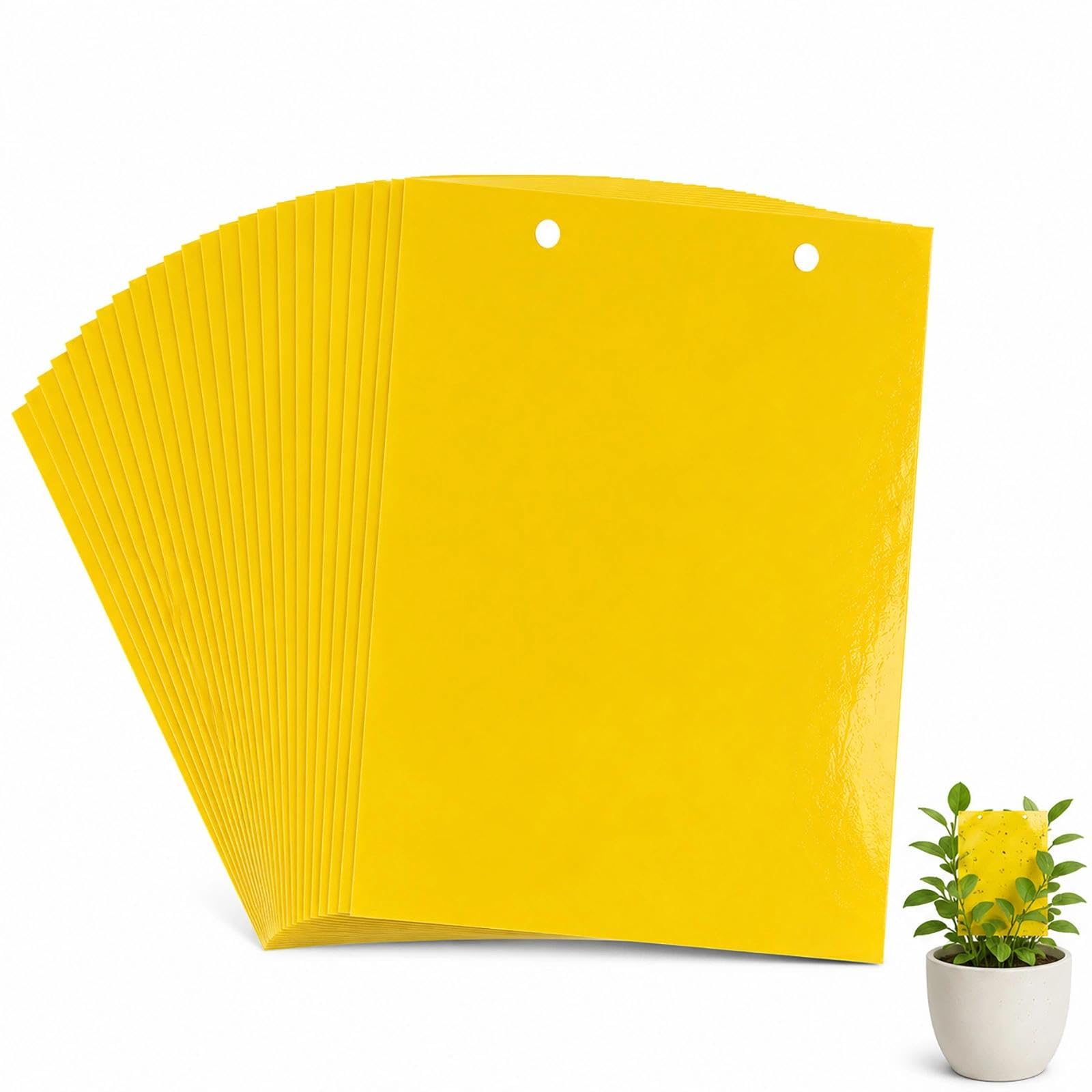 20 Pack Yellow Sticky Fly Traps, Dual-Sided Sticky Insect Catchers with Twist Ties, 20x15cm Non-Toxic Fungus Gnat Traps for Whiteflies, Aphids, Indoor Outdoor Plants & Garden