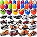 JOYIN 18 Packs Jumbo Easter Eggs with Prefilled Die-cast Vehicles Easter Basket Stuffers Easter Party Favors for Kids