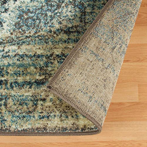 SUPERIOR Eddard Indoor Area Rug, Super Soft, Durable, Elegant, Vintage, Moroccan Pattern, Jute Backing, Blue Beige, 6' x 9' Runner