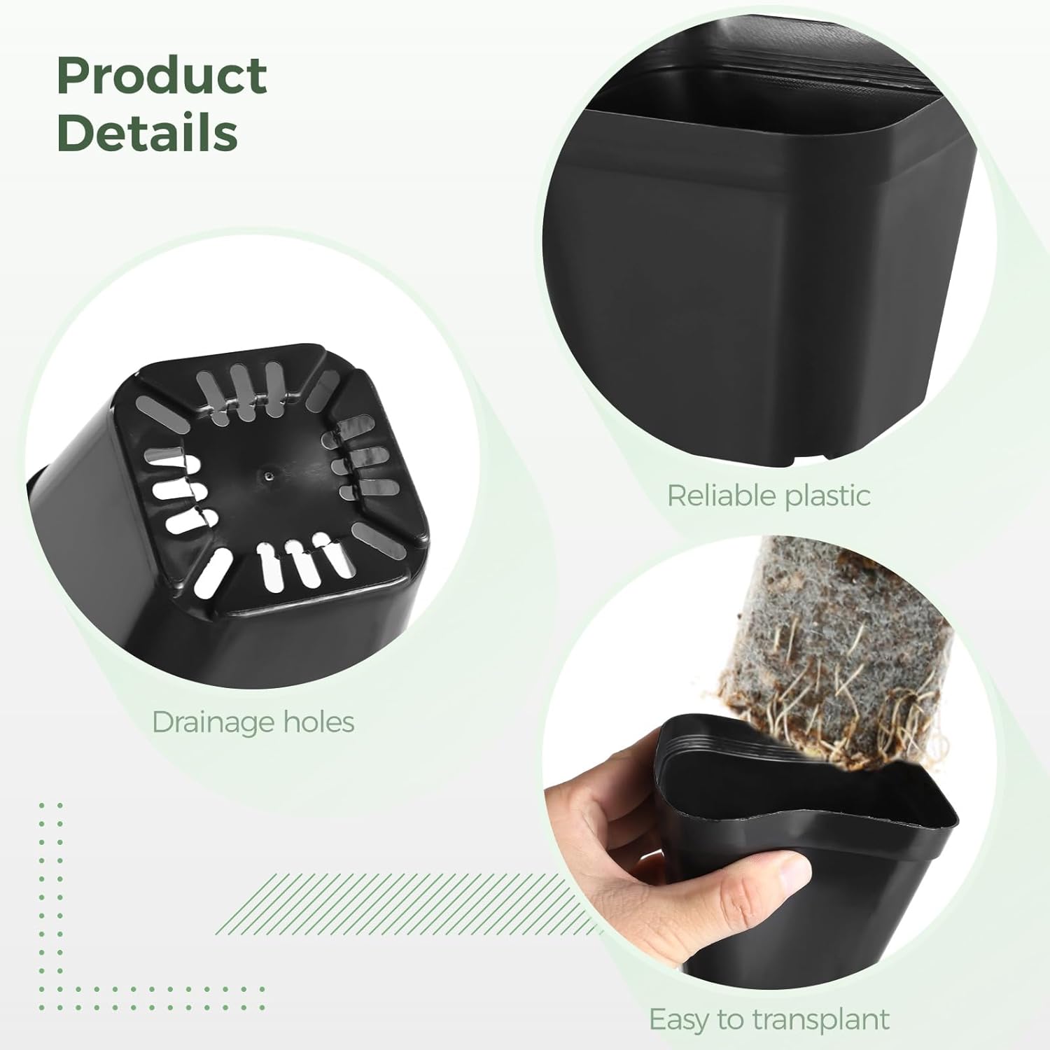 OMISTAR 120 Pcs Small Square Plastic Nursery Pots - 4 Inch Seedling Plant Pots with Drainage Holes, Reusable Grow Containers for Succulent Propagation, Flowers, Bulk Seed Starting Kits - Image 4