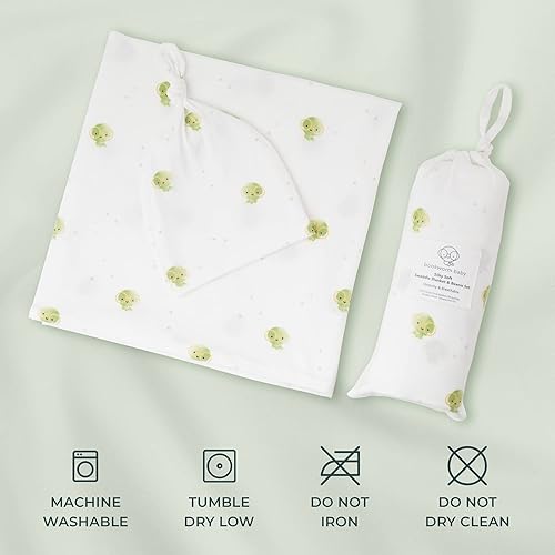 Miniatura 6 de Manta unisex | Viscosa tejida de alta calidad grande hecha de bambú | Juego de envoltura para bebés, manta de recepción y gorro | Regalo para recién