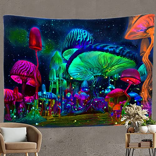 Ckcrc Mushroom Tapestry For Bedroom Trippy Tapestry Fantasy Plant Starry Night Tapestry Wall Hanging Black Light Poster For Room Home Decor (39" L X 29.5" W / 100 X 75 Cms) #TOP4