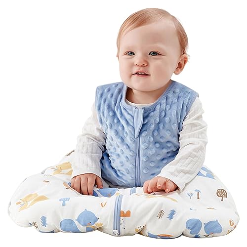 TURMINUS Saco de dormir para bebé, 1.5 TOG, saco de dormir para bebé, con puntos de felpa, 100% algodón, con cremallera de 2 vías, sin mangas, manta