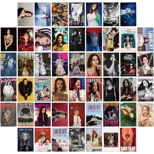 OsouYY 50Pcs Lana Del Rey Album Poster Wall Collage Kit - Music Picture Room Decor Art Posters Aesthetic Room Decor Album Cover Inspired Wall Collage Kit 4x6 inch for Teens and Young Adults