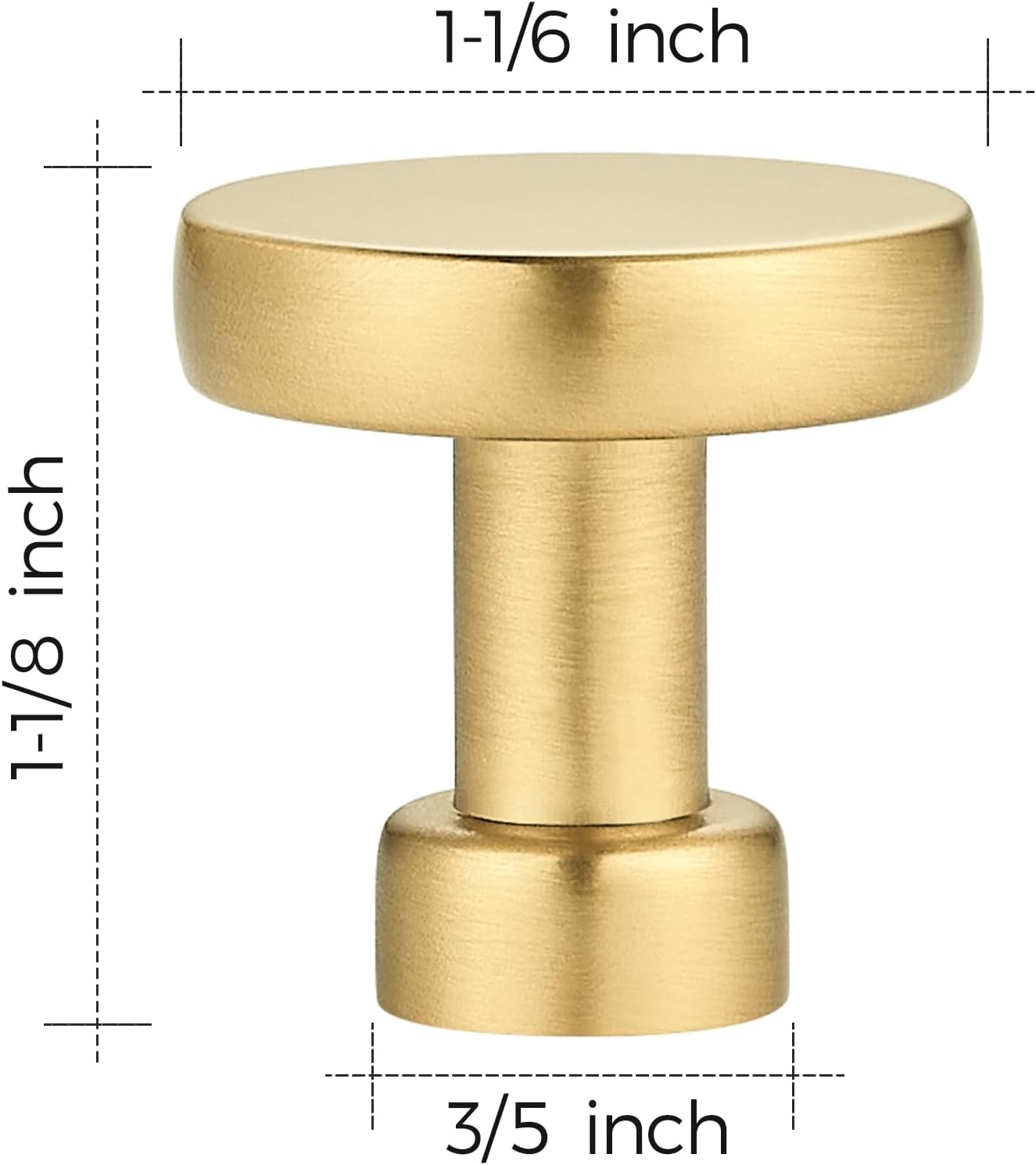 Ravinte 5 Pack 1-1/6 Inch Soild Brushed Brass Cabinet Knobs for Kitchen, Drawers Pulls for Dresser, Cabinet Hardware