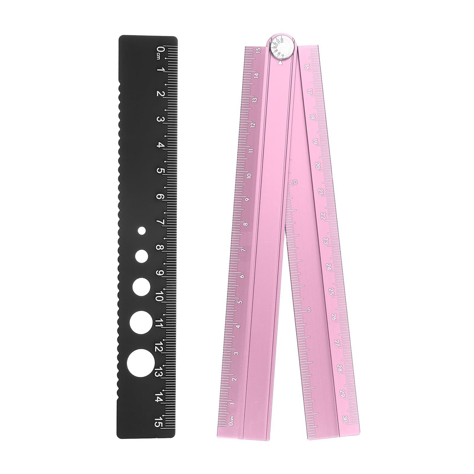 HARFINGTON Folding and Straight Ruler Kit 30/15cm Metric Aluminum Alloy Protractor Foldable Angle Wave Edge Ruler with Hollow Circle for Home