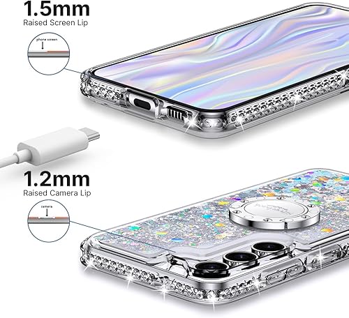 Miniatura 7 de Silverback Funda para Samsung Galaxy S23 Plus, funda con purpurina holográfica líquida en movimiento con soporte, para niñas y mujeres, funda