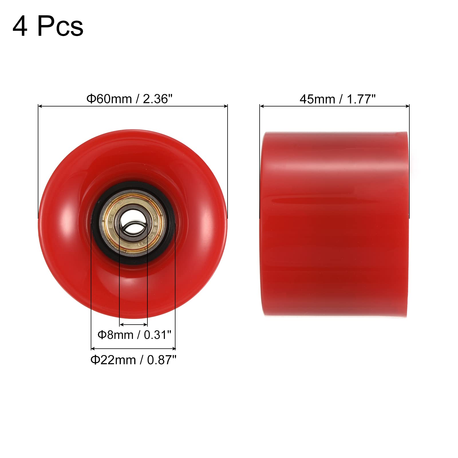PATIKIL 60mm Longboard Ruedas con Rodamientos ABEC-11, 4 Paquetes Calle Ruedas para Patinetas Crucero Ruedas Repuesto 80A, Rojo Dorado