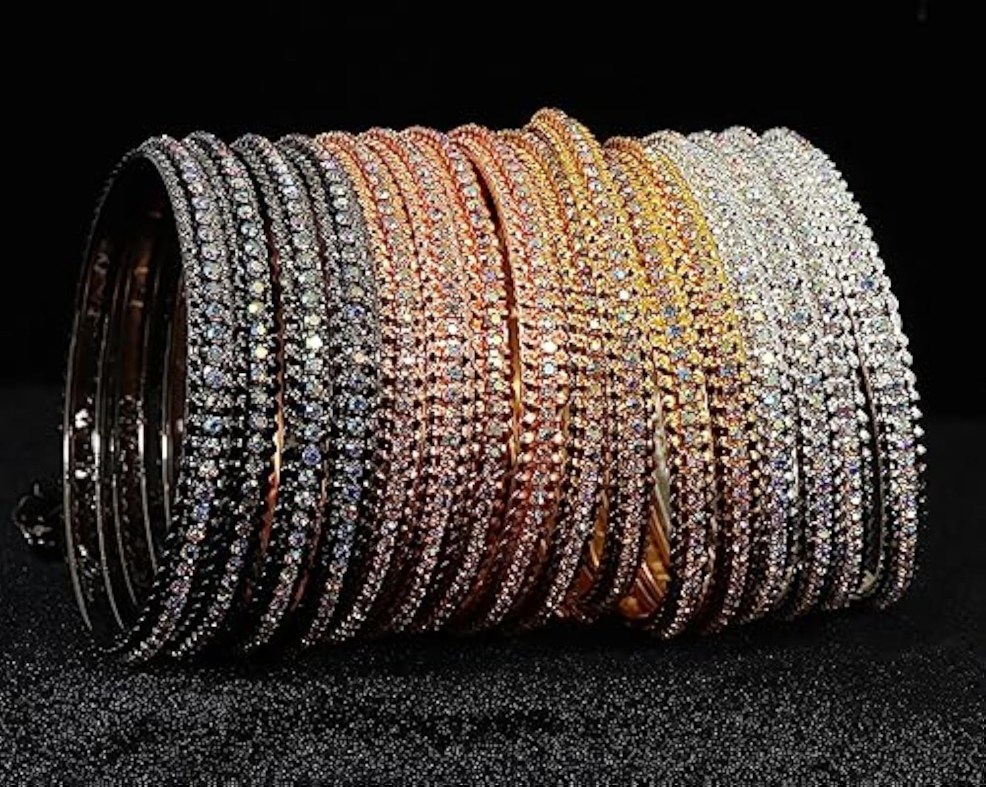 Alloy Metal Zircon Gemstone Bells Latkan Bangles Set