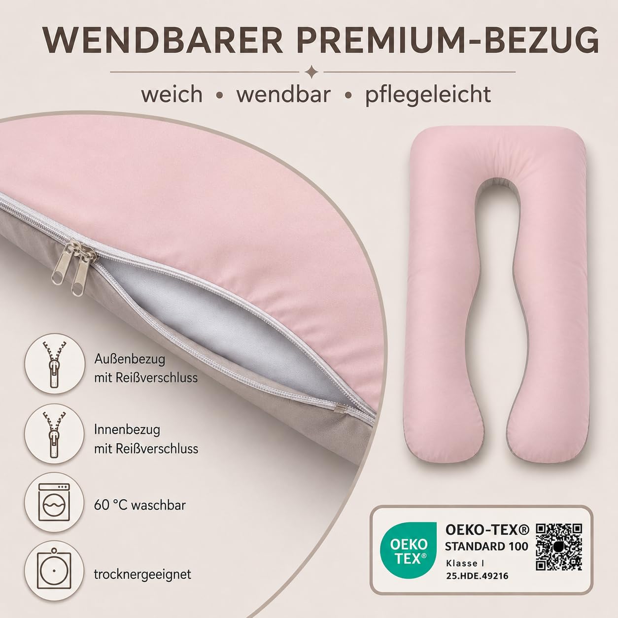 sei Design Almohada para dormir de lado XXL acolchada, multifuncional, Jumbo Comfort I XXL, cojín de lactancia, almohada para embarazo, forma de U, almohada para dormir de lado
