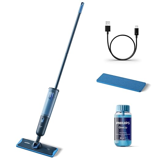 Philips OneUp 3000 Series XV3101/01 Elektrische dweil, 2 x schonere vloeren, draadloos met 360 graden draaischarnier, wasbare herbruikbare pads, langdurige accu