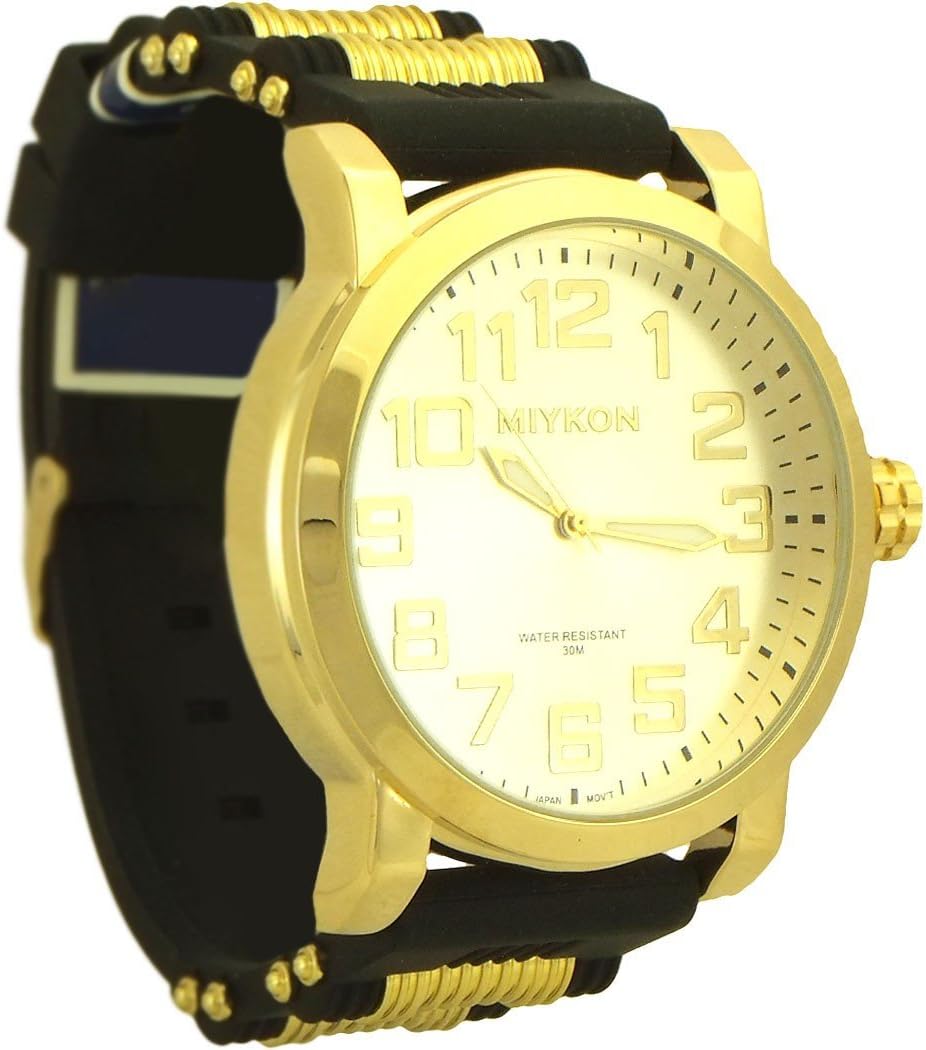 Miykon Sport`s Rubber bullet style band Watch for Men light dial and gold tone - 3