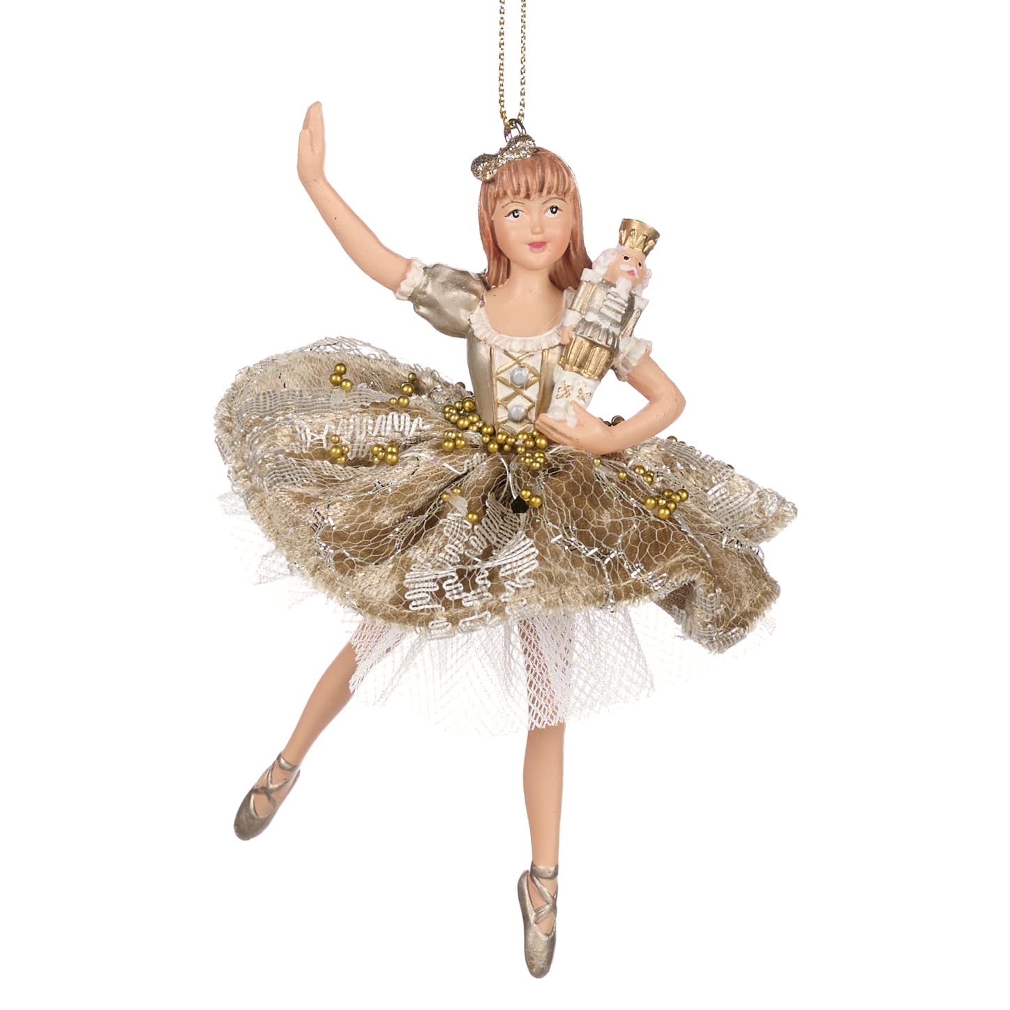 Goodwill Gold And White Resin & Fabric 12Cm Clara Ballerina Gold & Cream Hanging Ornament