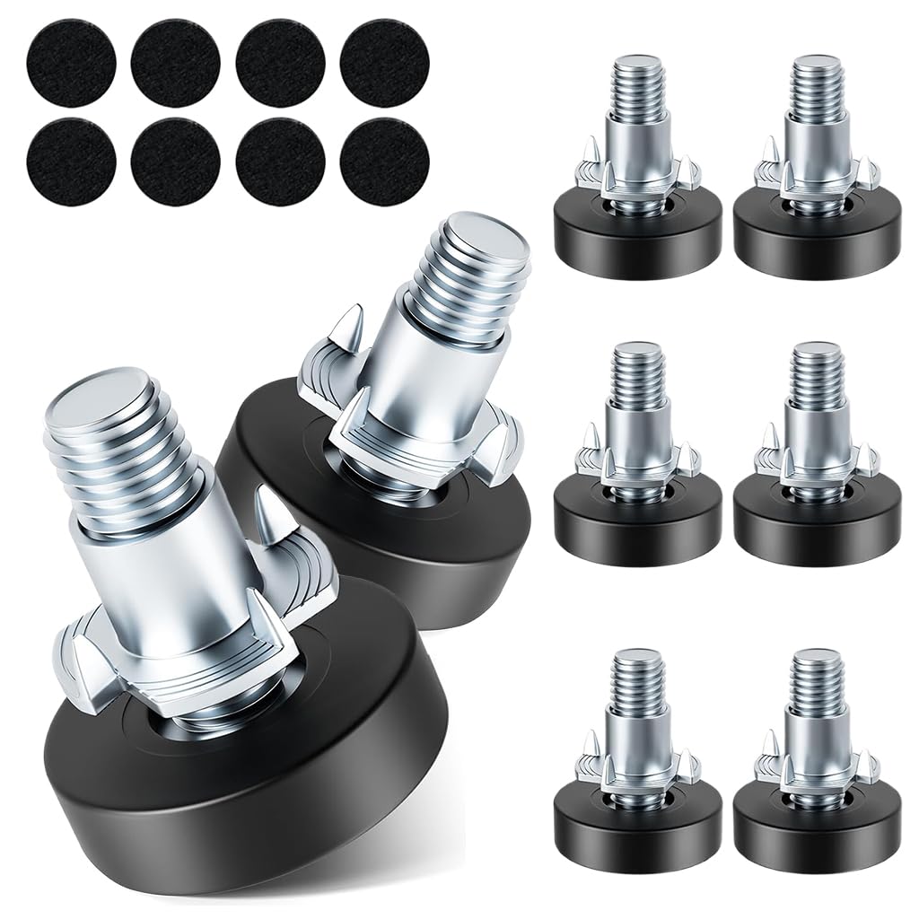 Serplex® 8 PCS Furniture Leveling Feet Pads with T-Nuts, 1/4"-20 UNC Thread Adjustable Levelers, Leg Levelers Table Feet Screw on for Deak, Chairs, Stool Legs, Cabinet-Black-image-3