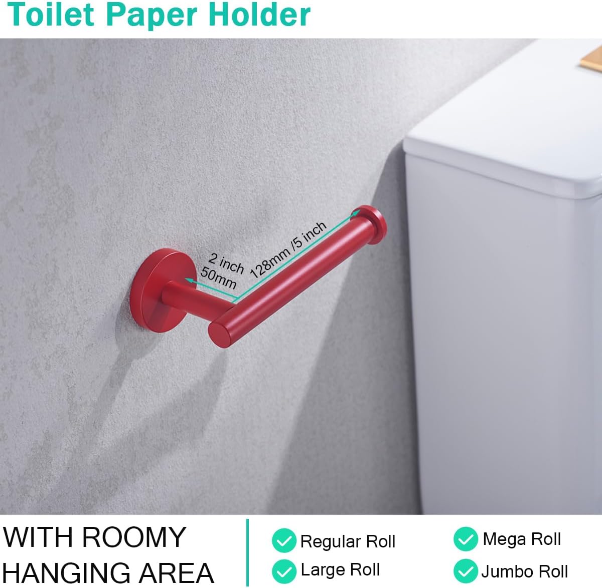 Red Toilet Paper Holder SUS304 Stainless Steel, Modern Round Tissue Roll Holders Wall Mount, 6 inch TP Holder for Kitchen Washroom,Drilling,96006-6RED