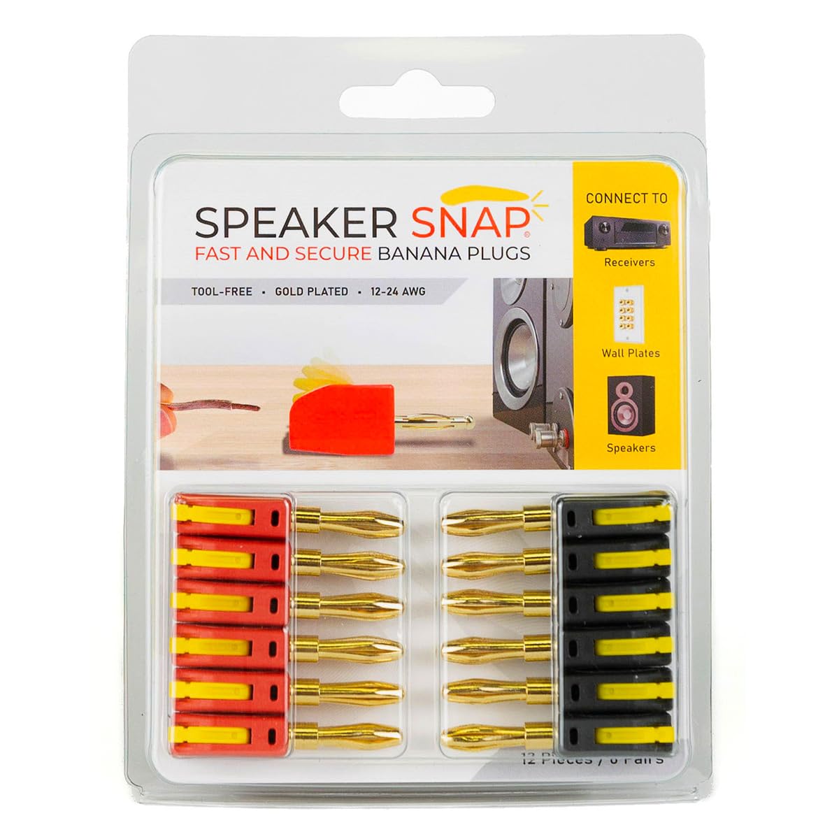 Pack de 12 fiches banane clipsable Speaker Snap Jaune et Rouge