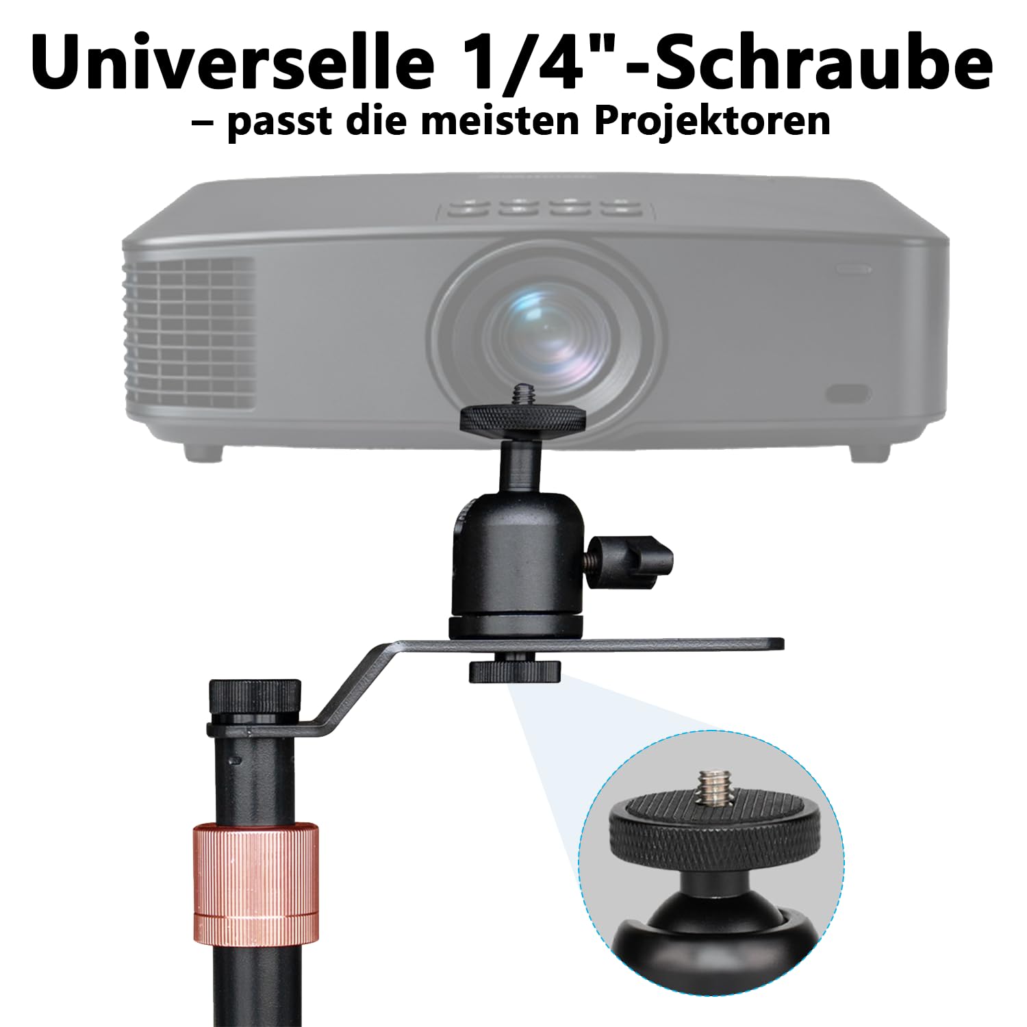 Support de vidéoprojecteur de lit, canapé, hauteur réglable de 23 à 37 cm, sans perçage, support de table rotatif à 360°, base en métal stable, montage facile, universel pour table de chevet