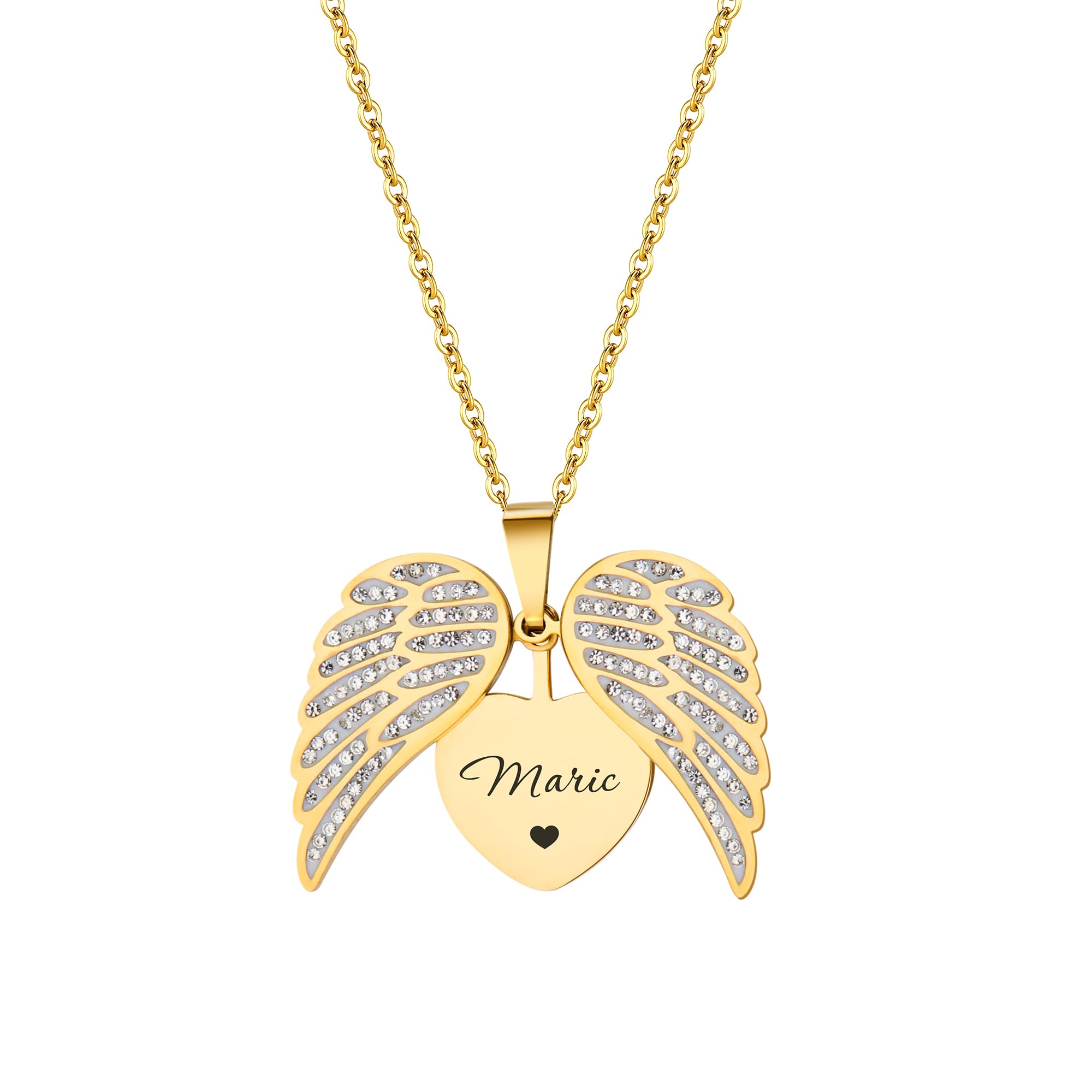 Personalizado alas de ángel collar personalizado grabado nombre collar corazón relicario parejas joyería conmemorativa regalo para mujeres hombres